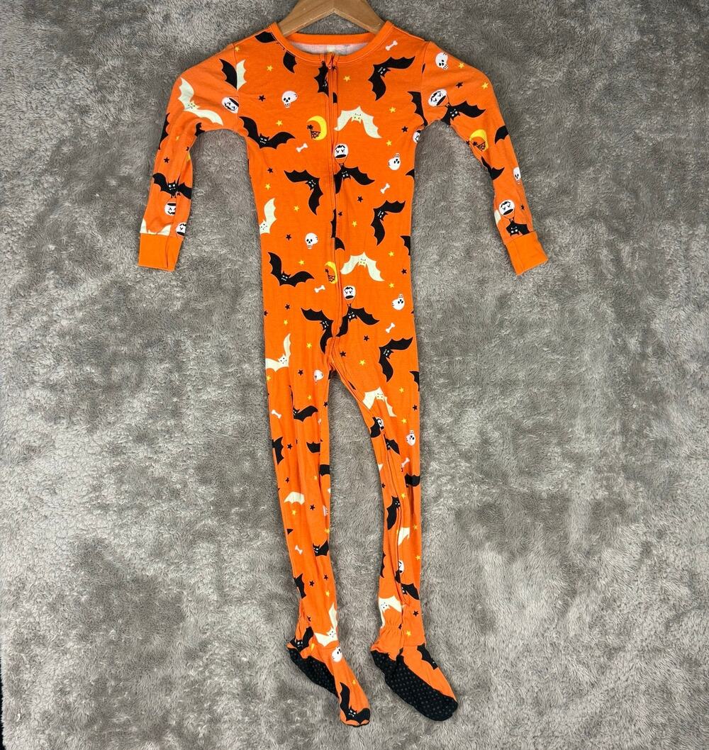 Old Navy Halloween Zippy PJs Cotton Sleeper Pajamas Boy Girl 5 5T Orange Bats